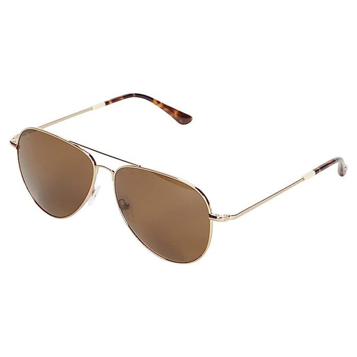 TOMS Unisex Shiny Gold Frame Solid Brown Lens Polarized Hudson Pilot Sunglasses - 10016092