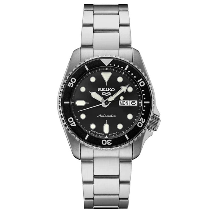 Seiko Men's Black Dial Silver Stainless Steel Band 5 Sports Automatic Analog Watch - SRPK29