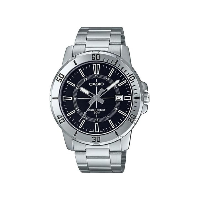 Casio Men's Black dial Silver Band Analog Quartz Watch - MTP-VD01D-1CVUDF