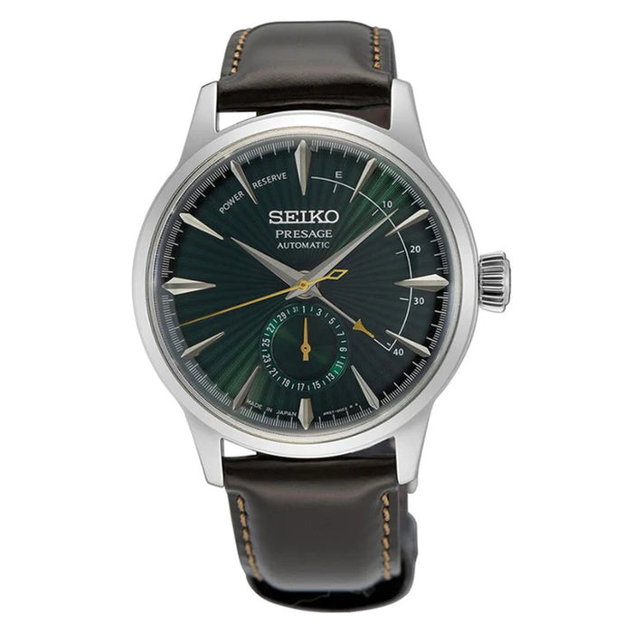 Seiko Men's Green Dial Dark leather Band Presage Cocktail Time Automatic Analog Watch - SSA459