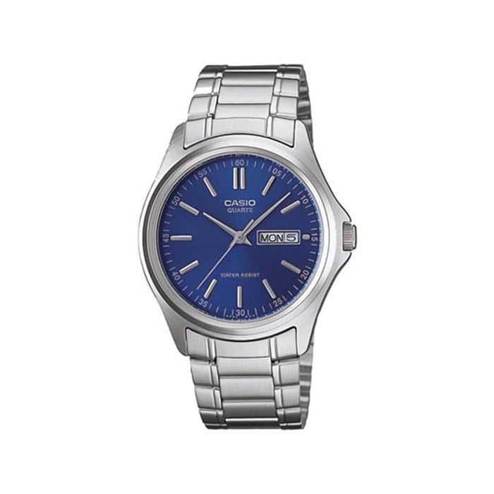 Casio Men's Blue dial Silver Band Analog Quartz Watch - MTP-1239D-2ADF