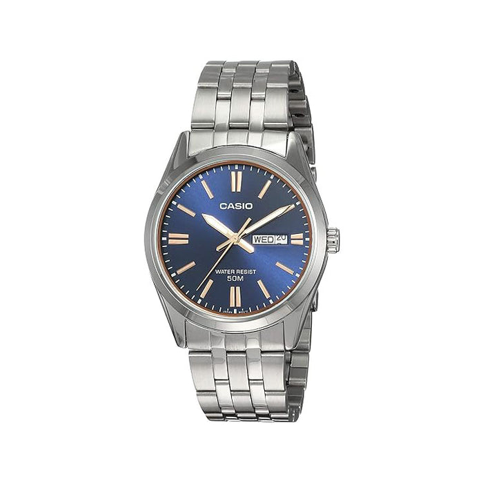Casio Men's Blue dial Silver Band Analog Quartz Watch - MTP-1335D-2A2VDF