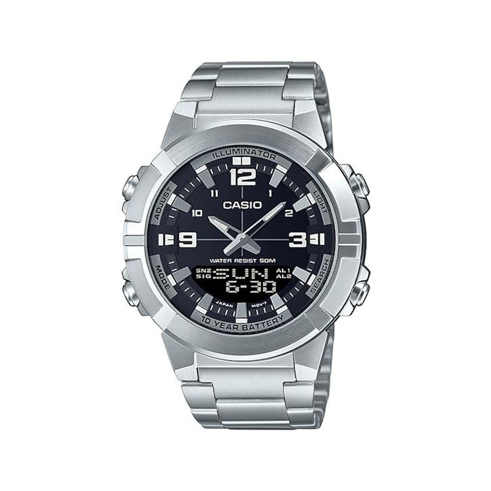 Casio Men's Black dial Silver Band Digital Quartz Watch - AMW-870D-1AVDF