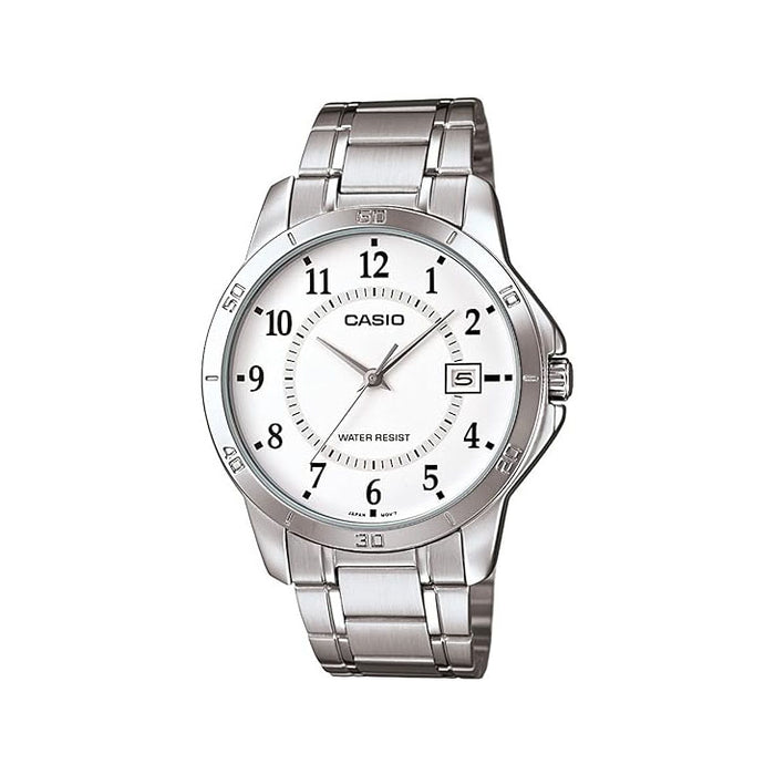 Casio Men's White dial Silver Band Analog Quartz Watch - MTP-V004D-7BUDF