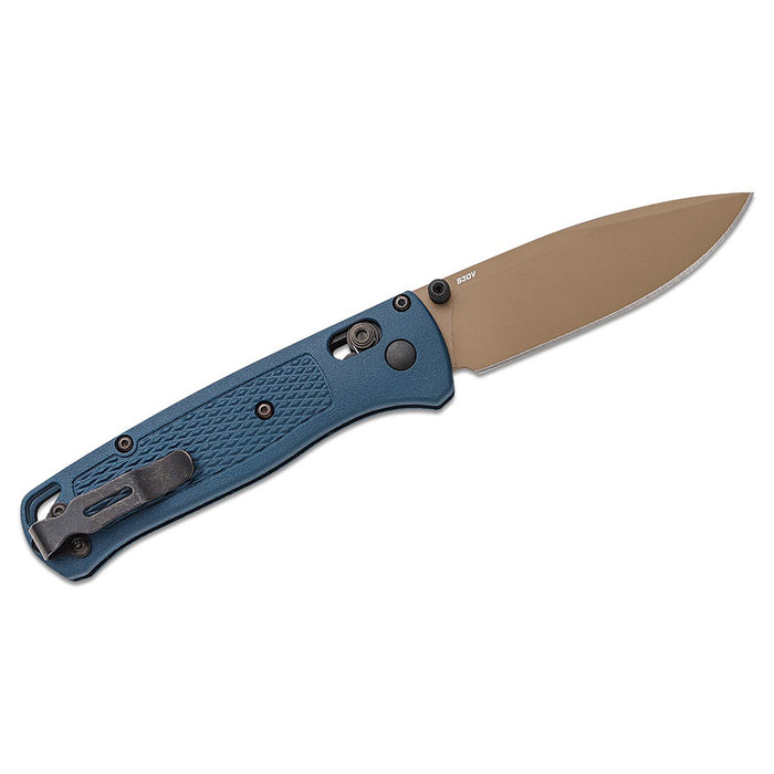 Benchmade Crater Blue Grivory Handles CPM-S30V Stainless Steel Flat Dark Earth Cerakote Plain Blade Bugout AXIS Folding Knife - BM-535FE-05