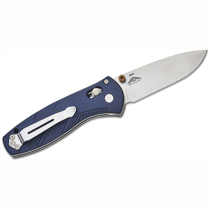 Benchmade Blue Canyon Richlite Handles CPM-S30V Stainless Steel Stonewashed Drop Point Plain Blade Mini-Barrage AXIS-Assisted Folding Knife - BM-585-03