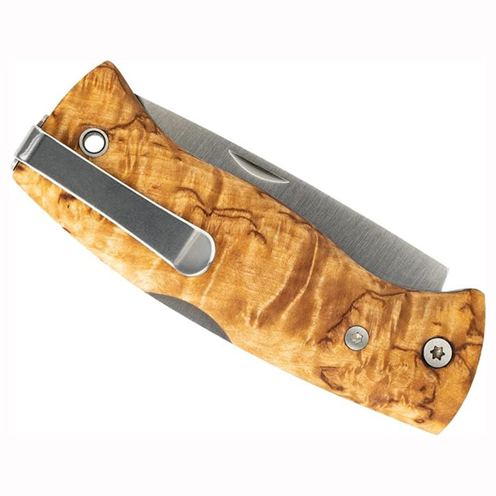 HELLE Curly Birch Wood Handle V-Grind Stainless Steel Clip Point Blade EDC Folding Knives - HELLE657