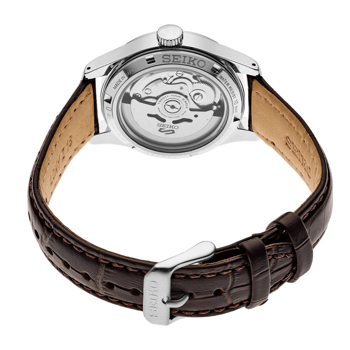 SEIKO Men's Green Dial Dark Brown Leather Band Mechanical Watch - SRPJ89