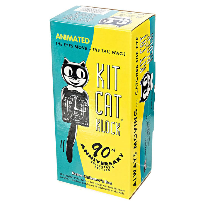 Kit Cat Klock Unisex-kid Black Animal Theme with 1950s Collectors Box Wall Clock - BC-90