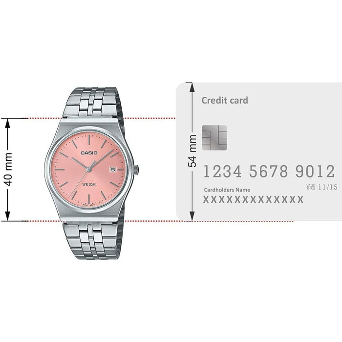 Casio Men's Pink dial Silver Band Analog Quartz Watch - MTP-B145D-4AVDF