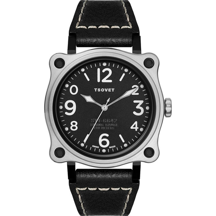 TSOVET Mens SVT-GG42 Analog Stainless Watch - Black Leather Strap - Black Dial - GG311010-01
