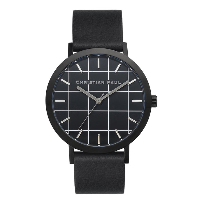 Christian Paul Mens Stainless Steel Black Leather Band Black Dial Analog Watch - GR-01