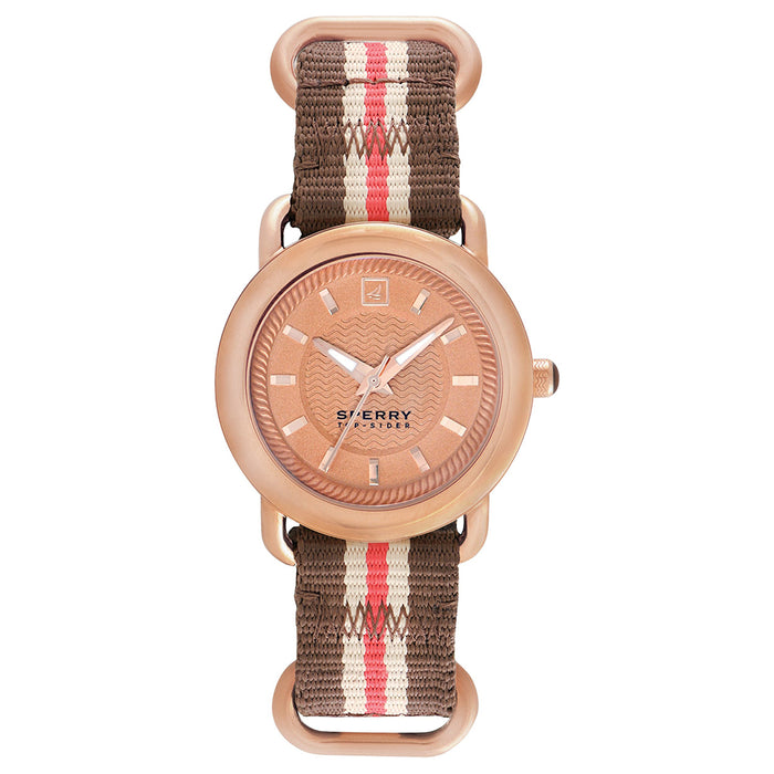 Sperry Womens Top-Sider Hayden Analog Stainless Watch - Multicolor Nylon Strap - Rose Gold Dial - 103061