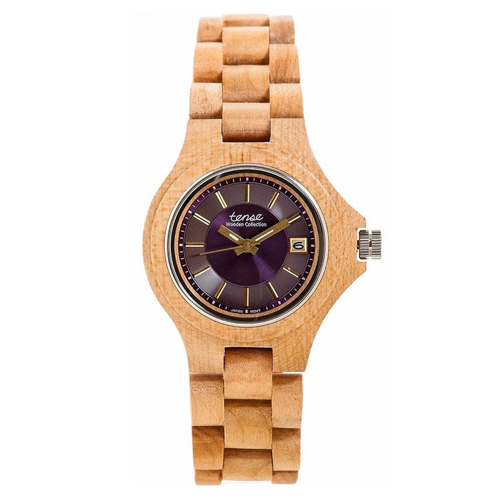 Tense Mens Maple Light Wood Band Purple Dial Round Watch - G4302M-VIOLET