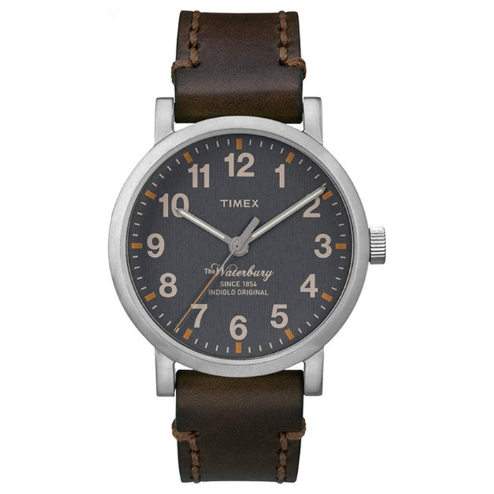 Timex Weekender Mens Brown Leather Band Grey Quartz Dial Watch - TW2P587