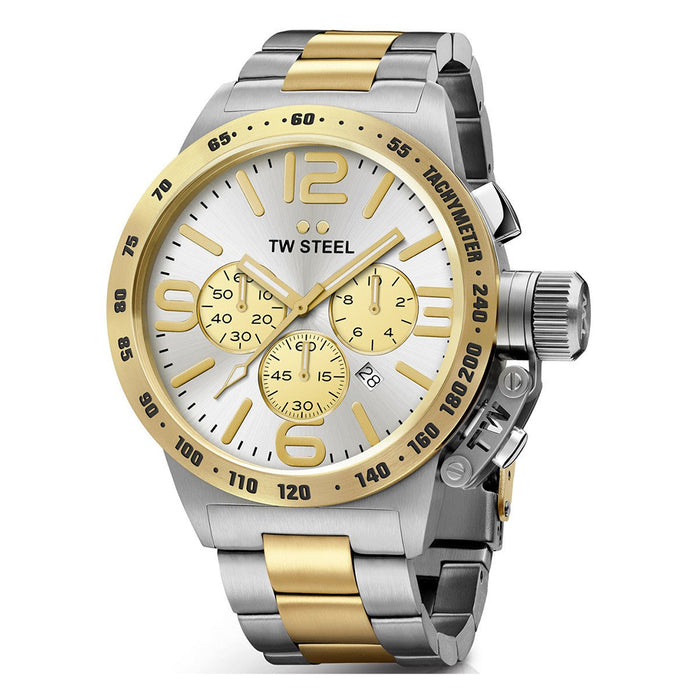TW Steel Mens Chronograph Stainless Steel Case Canteen Bracelet Silver Dial Two-tone Watch - CB33