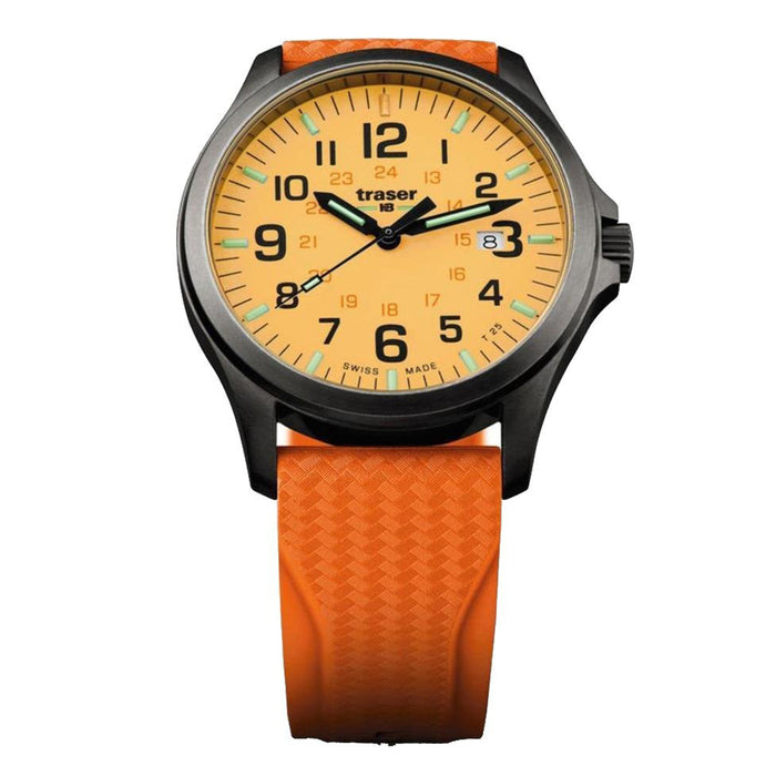 Traser P67 Officer Pro Gunmetal Mens Rubber Band Orange Quartz Dial Watch - 107423