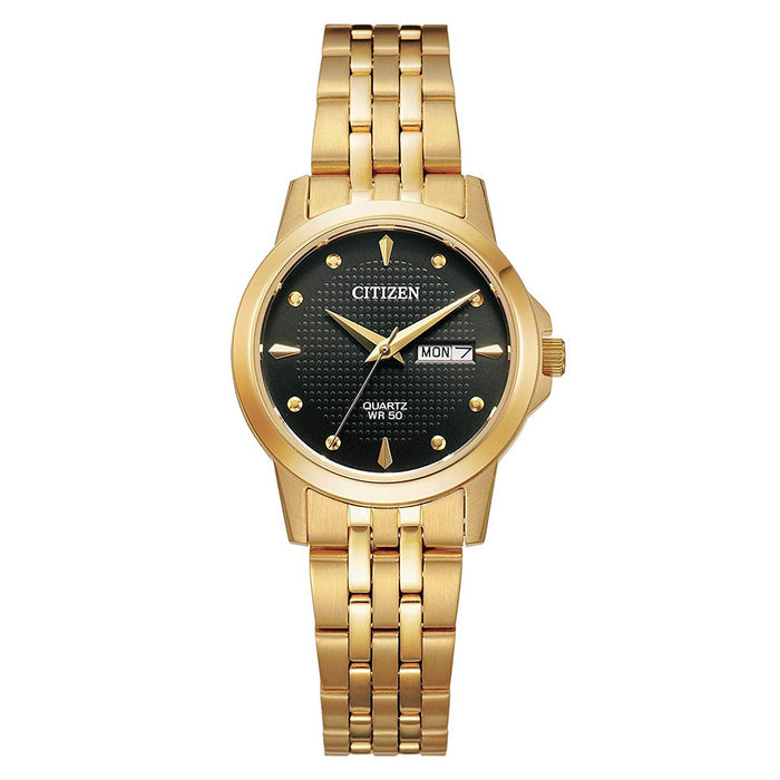Citizen Women's Casual Gold-Tone Stainless Steel Black Dial Quartz Analog Watch - EQ0603-59F