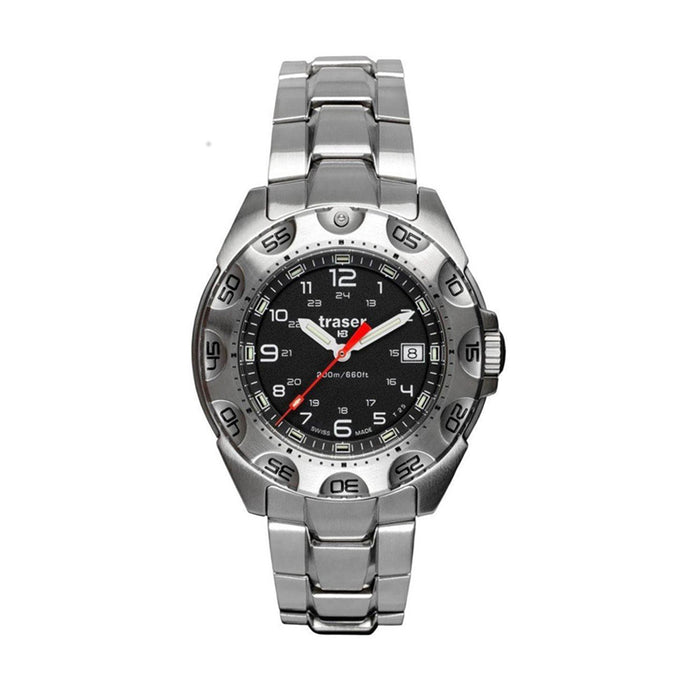 Traser Survival Mens Stainless Steel Band Black Quartz Dial Watch - 105474