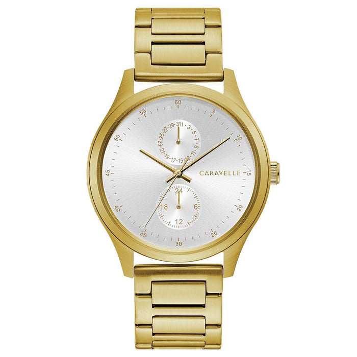 Caravelle Mens Gold Stainless Steel Band Silver Quartz Dial Watch - 44C111