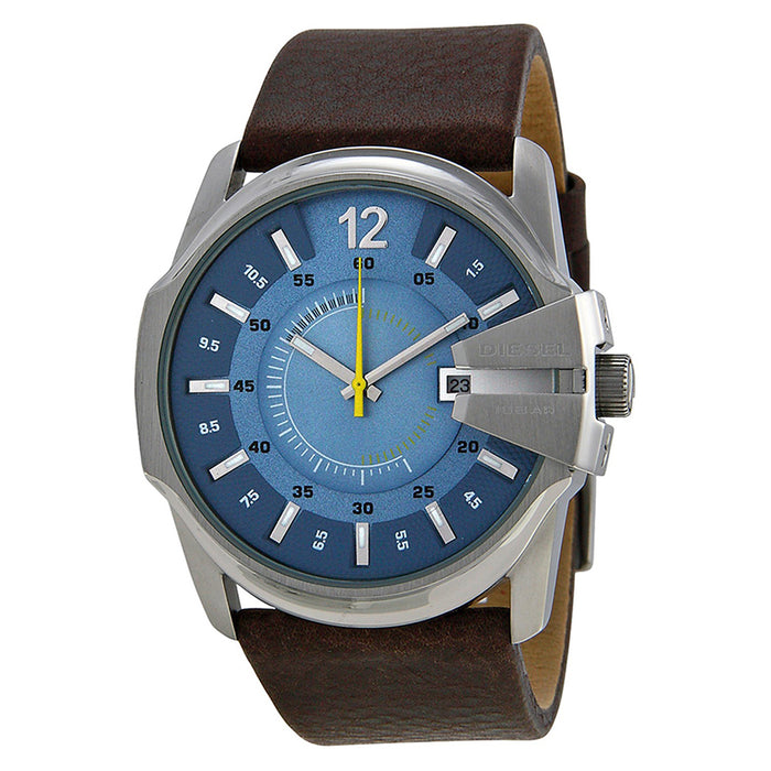 Diesel Mens Analog Stainless Watch - Brown Leather Strap - Blue Dial - DZ1399