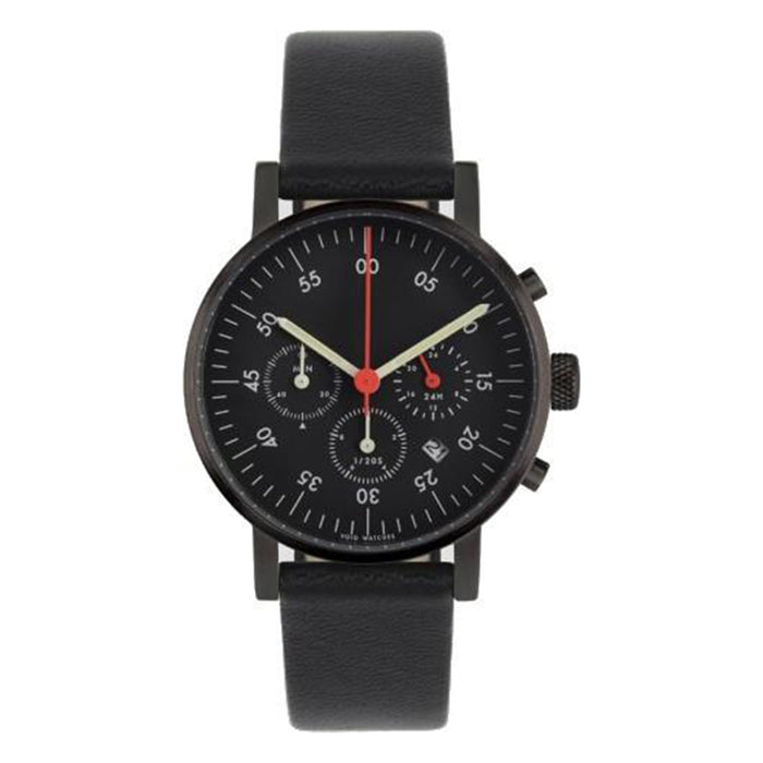 Void Unisex Chronograph Stainless Watch - Black Leather Strap - Black Dial - V03C-BL/BL/BL