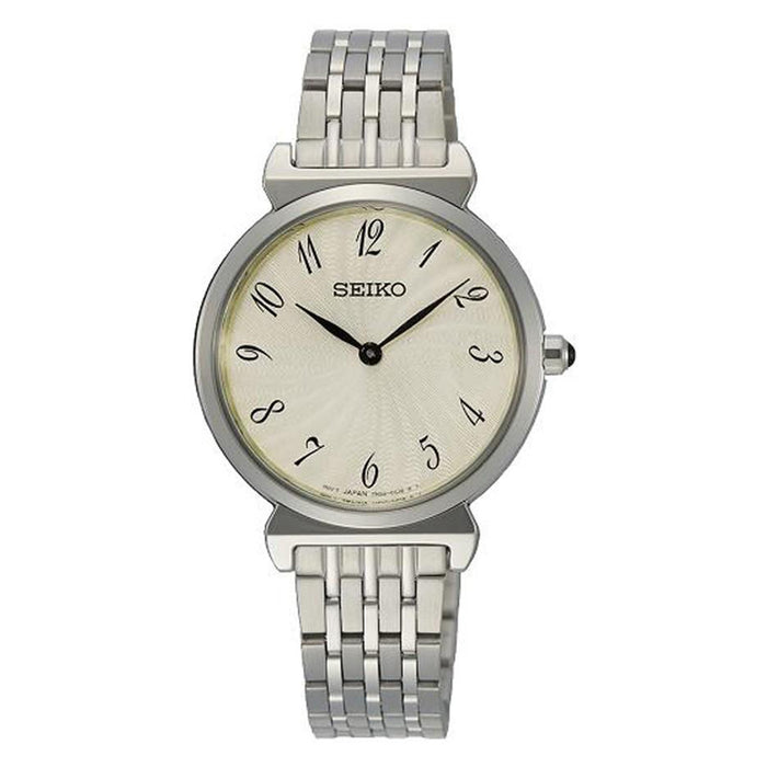 Seiko Womens Silver Stainless Steel Band White Quartz Dial Watch - SFQ801