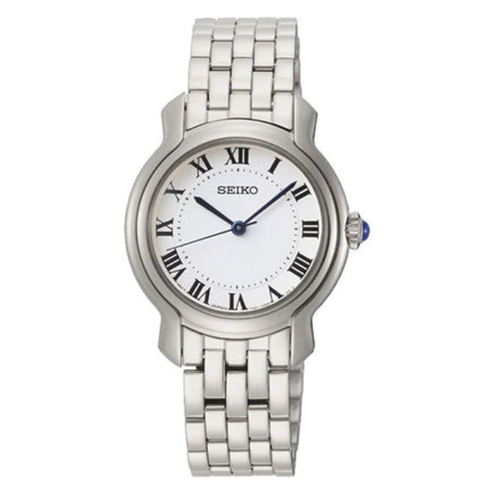 Seiko Dress Womens Silver Stainless Steel Band White Quartz Dial Watch - SRZ519
