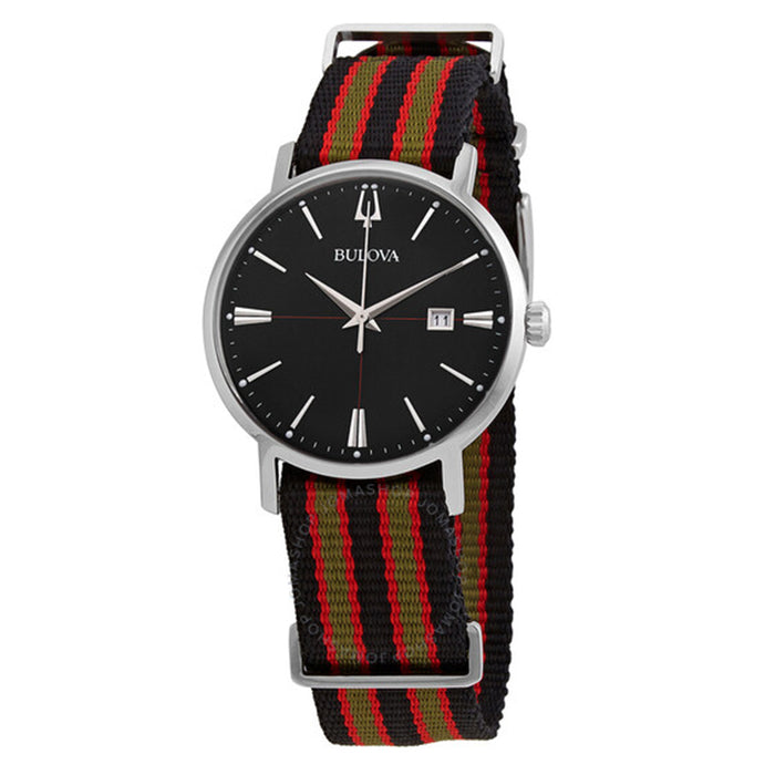 Bulova Classic Mens Multicolored Band Black Quartz Dial Watch -  96B317