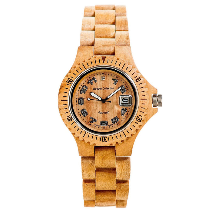 Tense Womens Numbered Mini Compass Wood Case and Bracelet Beige Dial Beige Wood Watch - L4100MAP