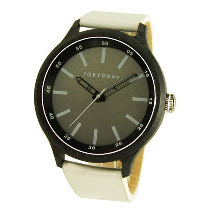 TOKYObay Women's Specs Analog Plastic Watch - White Leather Strap - Gray Dial - T366-WH