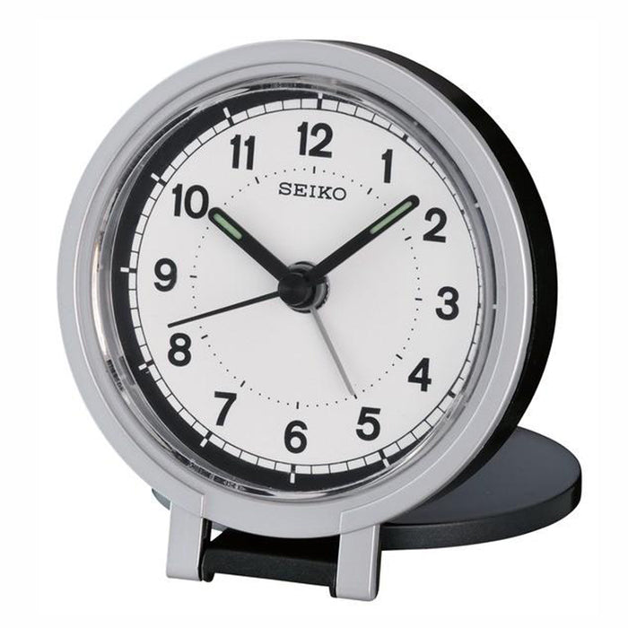 Seiko Analog Travel Silver Alarm Clock - Black Hands - White Dial - QHT011KLH
