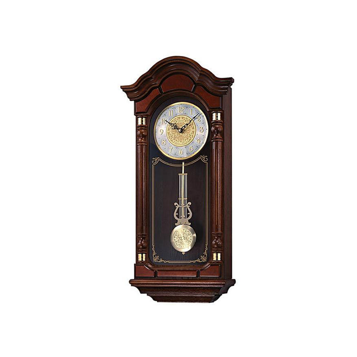 Seiko Oak Pendulum Chiming Wood Wall Clock - Black Hands - Silver Dial - QXH004BLH