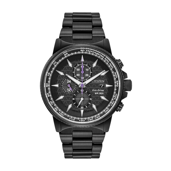 Citizen Eco-Drive Mens Black Panther Stainless Steel Band Black Quartz Dial Watch - CA0297-52W