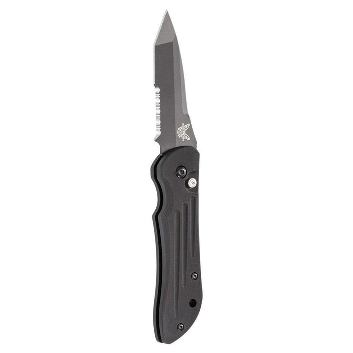 Benchmade Mini Auto-Stryker Black Tanto Serrated Blade Black Aluminum Handle Folding Knife - BM-9501SBK