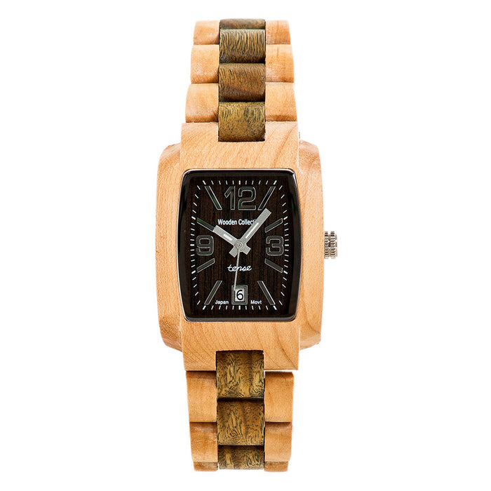 Tense Mens Timber Wood Case and Bracelet Black Dial Maplewood Watch - J8102MG