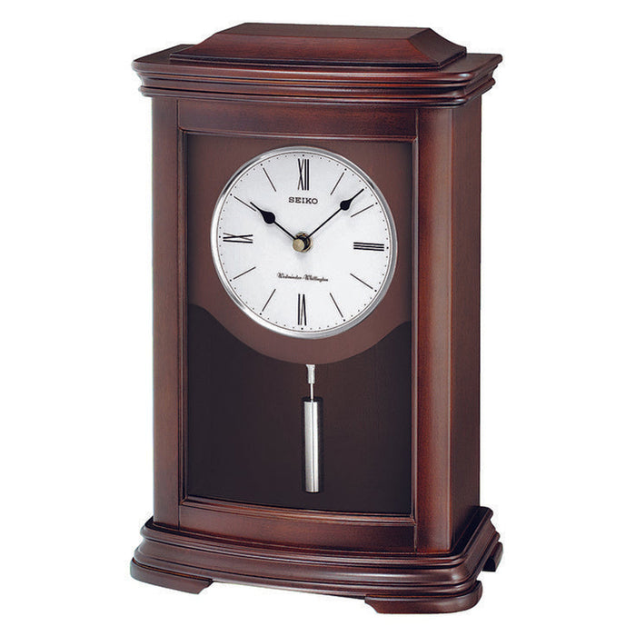 Seiko Mantel Chime Wood Clock - Black Hands - White Dial - QXQ013BLH