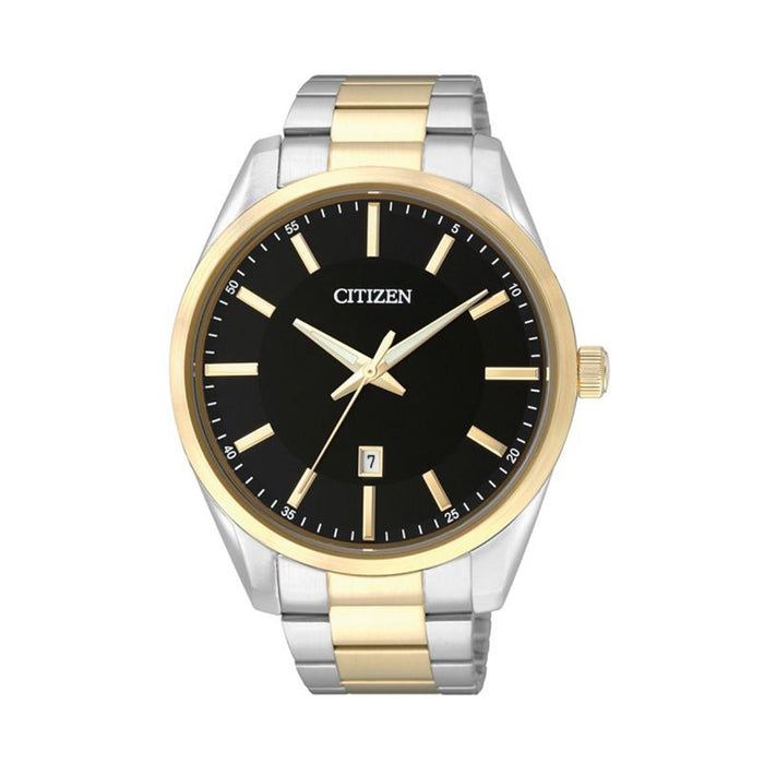 Citizen Mens Dress Stainless Steel Case and Bracelet Black Dial Two-tone Watch - BI1034-52E