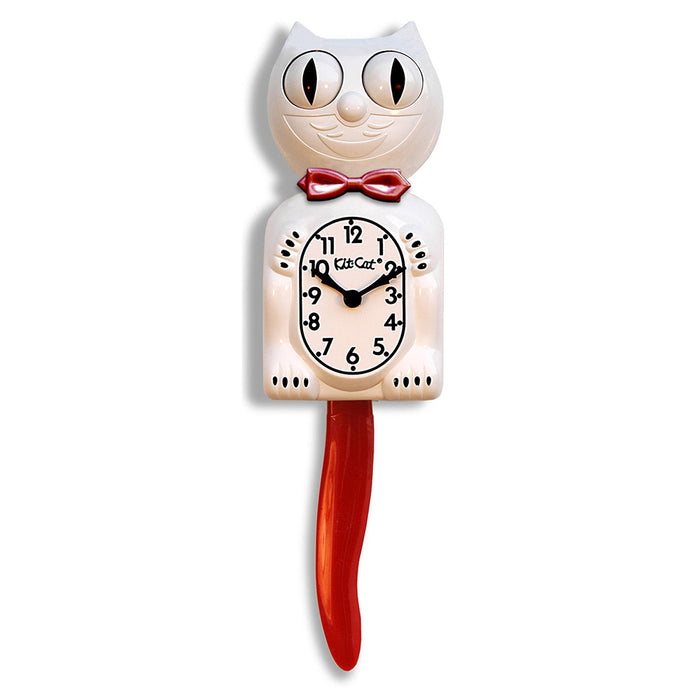 Kit Cat Candy Cane Red Wagging Tail And Bow Tie White Cat Clock - BC-12CR