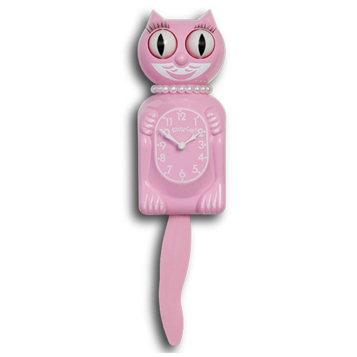 Kit Cat Miss Pink Kitty Cat Tail And Pearl Necklace Moving Eye Cat Clock - MCK-2