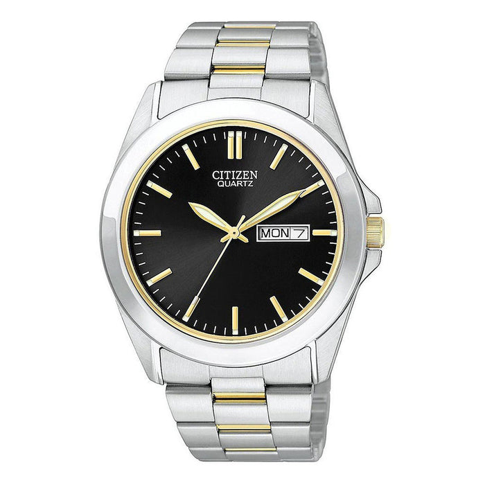 Citizen Quartz Men's Analog Stainless Watch - Two-tone Bracelet - Black Dial - BF0584-56E