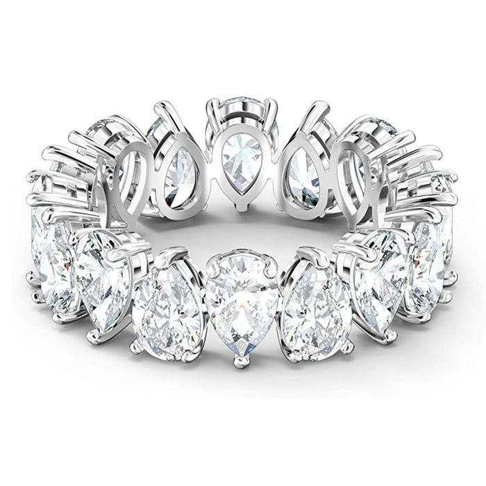 Swarovski Women's White Crystal Stones on Rhodium Plated Pear-Shaped Vittore Ring - SV-5572824