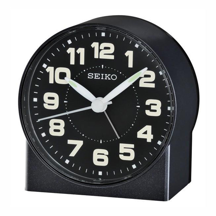 Seiko Analog Travel Black Alarm Clock - White Hands - Black Dial - QHE084KLH