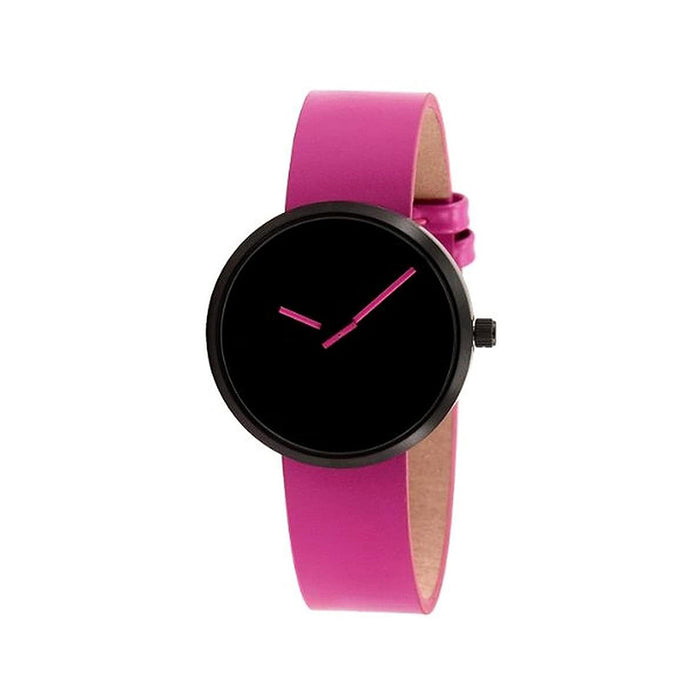 Projects Unisex Magenta Sometimes  Watch - Magenta Leather Strap - Black Dial - 7290P