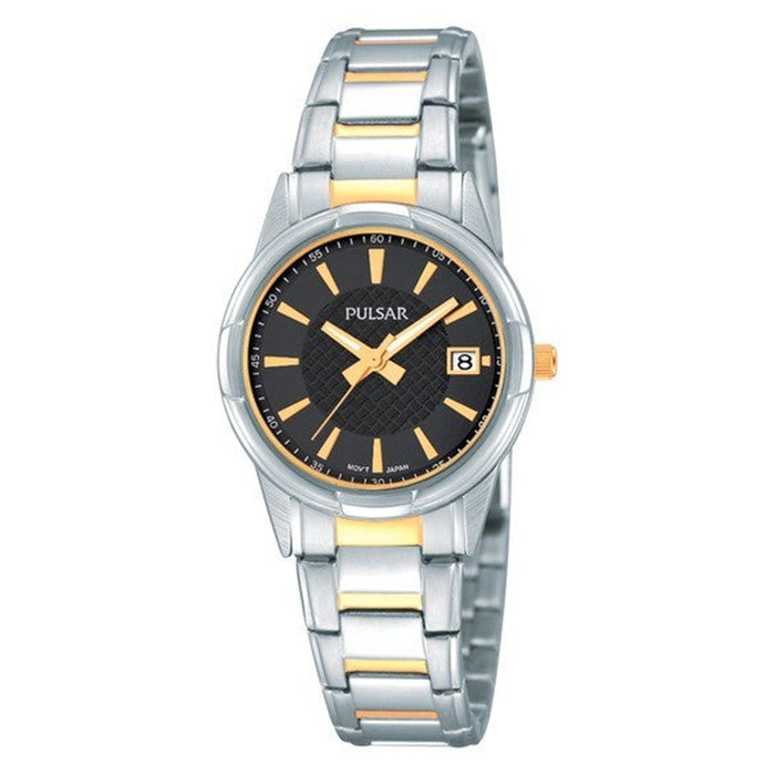 Pulsar Ladies' Analog Stainless Watch - Two-tone Bracelet - Black Dial - PH7309