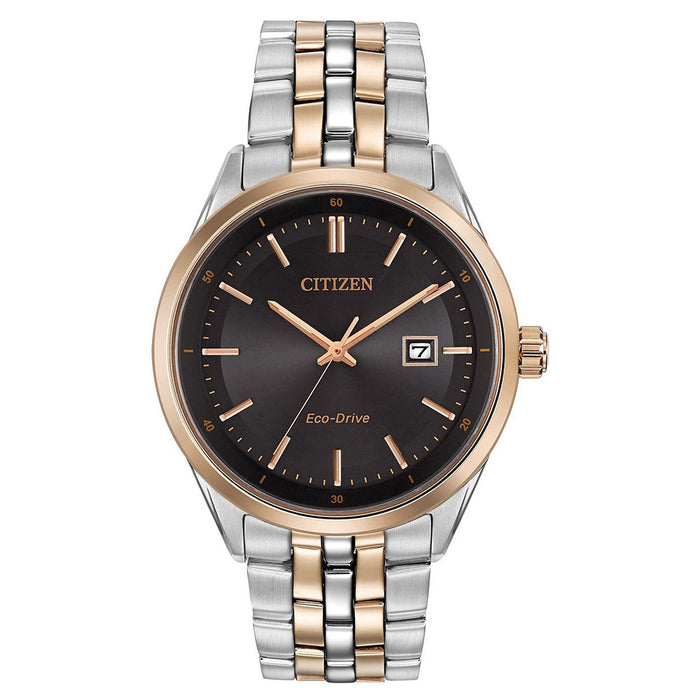 Citizen Eco-Drive Mens Stainless Steel Case and Bracelet Black Dial Two-tone Watch - BM7256-50E