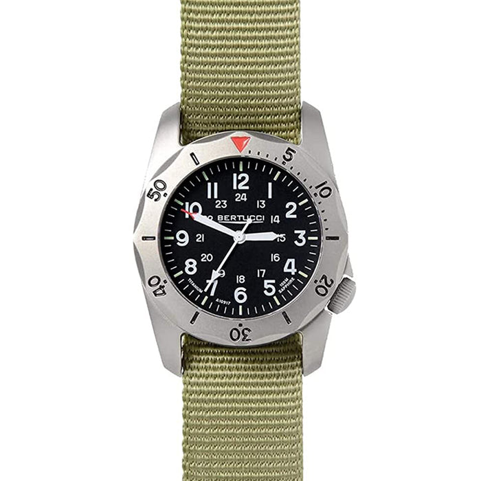 Bertucci A-2TR Vintage Mens Patrol Green Titanium Nylon Band Black Quartz Dial Watch - 12116