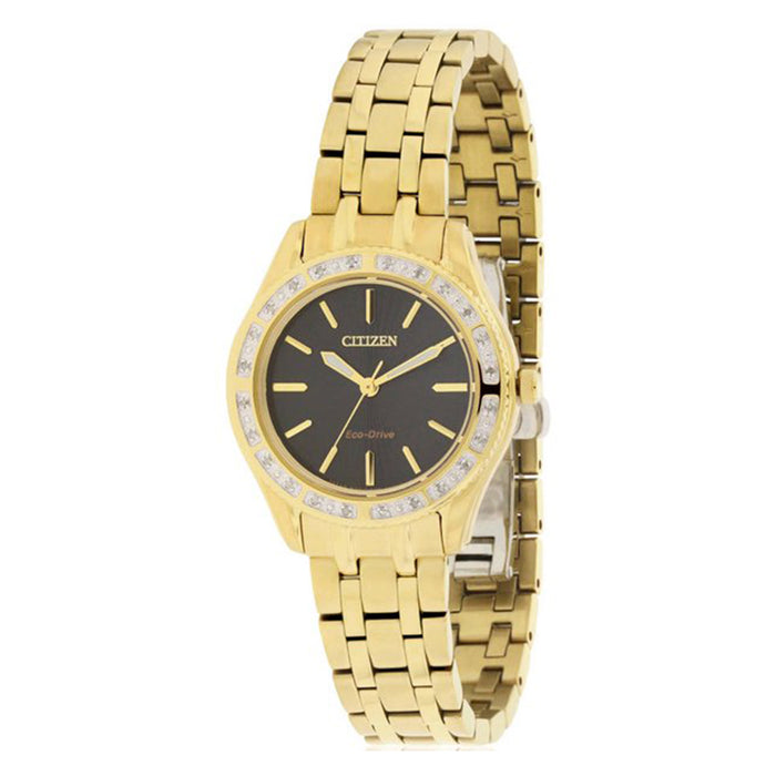 Citizen Eco-Drive Women's Stainless Steel Case and Bracelet Black Dial Gold Watch - EM0242-51E