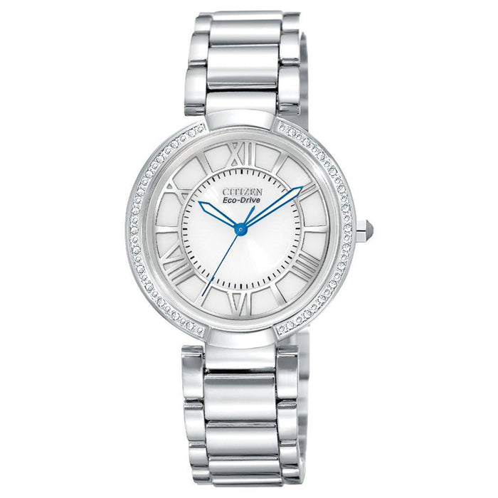 Citizen Womens Eco-Drive d'Orsay Diamond Analog Stainless Watch - Silver Bracelet - Silver Dial - EM0100-55A