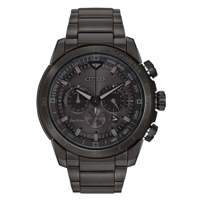 Citizen Eco-Drive Mens Chronograph Stainless Steel Case and Bracelet Black Watch - CA4184-81E